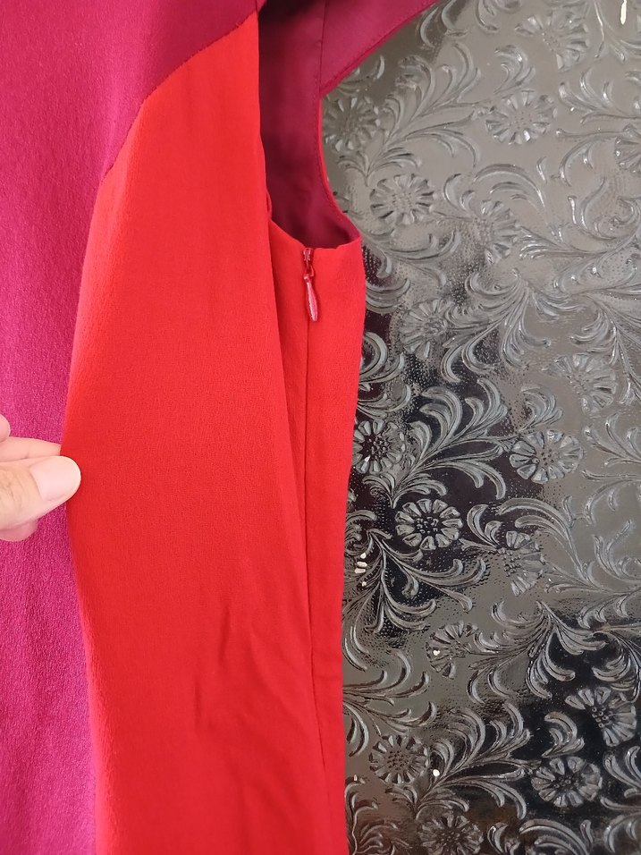 Kırmızı bordo yuvarlak Yakalı Midi Elbise - Görsel 3