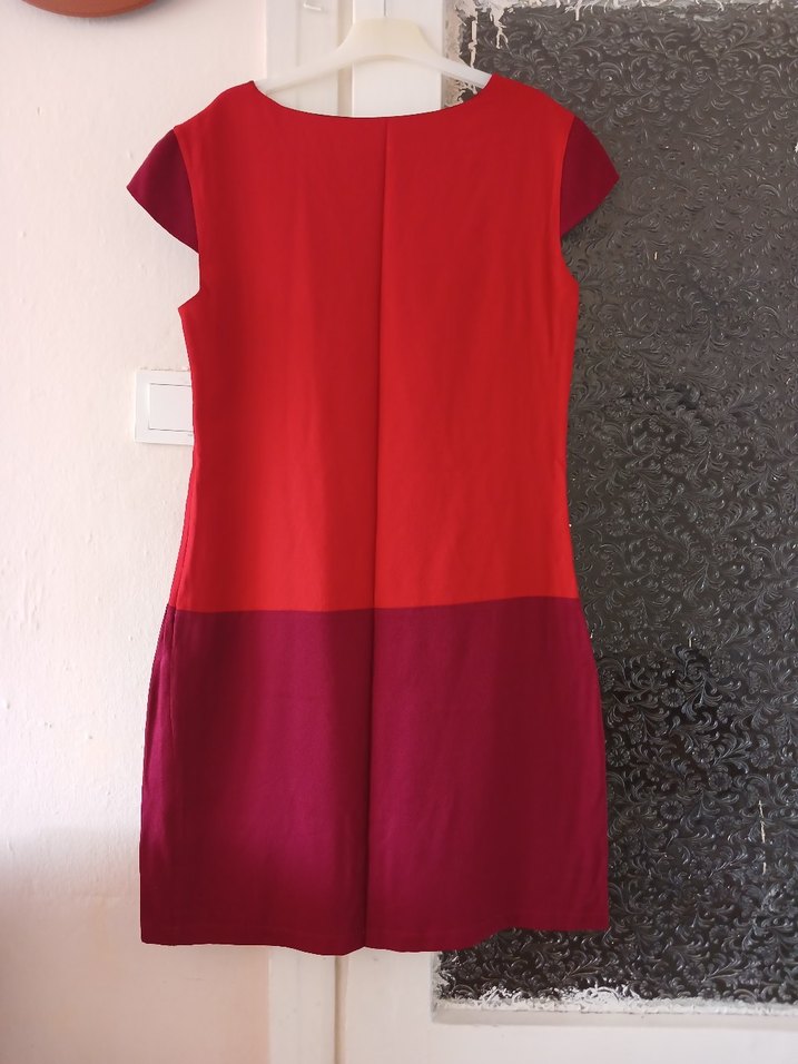 Kırmızı bordo yuvarlak Yakalı Midi Elbise - Görsel 2