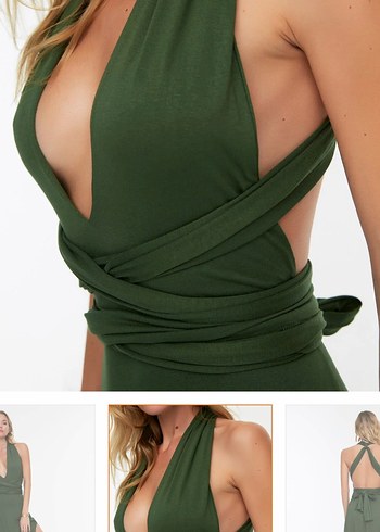 Kadın Haki Uzun Askılı Bohem Elbise - Görsel 4