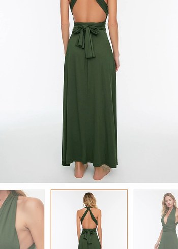 Kadın Haki Uzun Askılı Bohem Elbise - Görsel 5