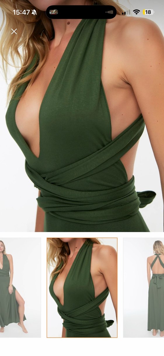 Kadın Haki Uzun Askılı Bohem Elbise - Görsel 4