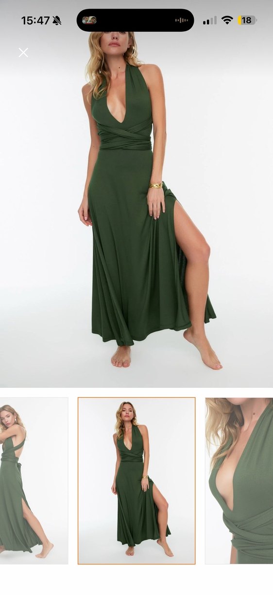 Kadın Haki Uzun Askılı Bohem Elbise - Görsel 3