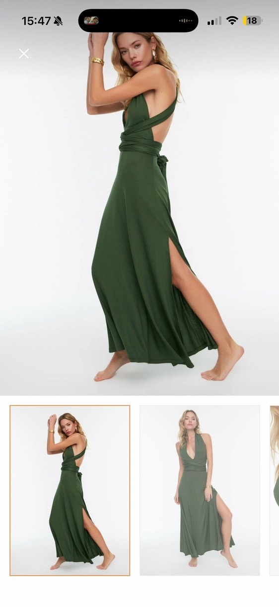 Kadın Haki Uzun Askılı Bohem Elbise - Görsel 2