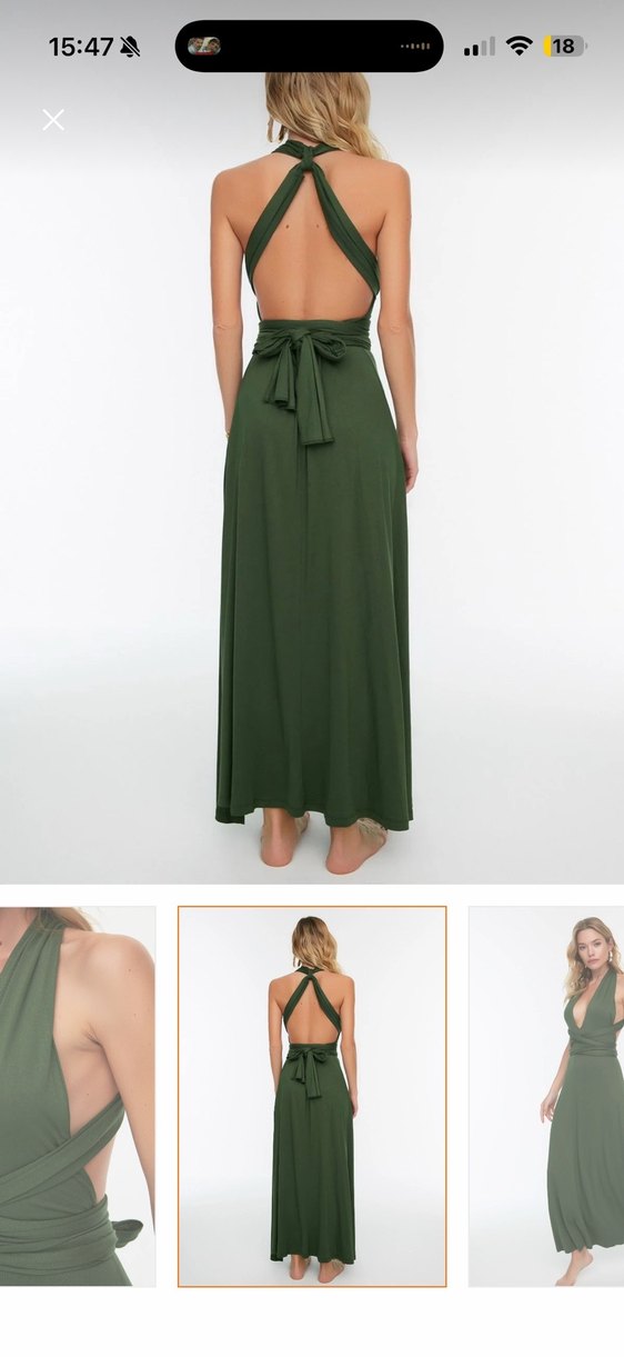 Kadın Haki Uzun Askılı Bohem Elbise - Görsel 5