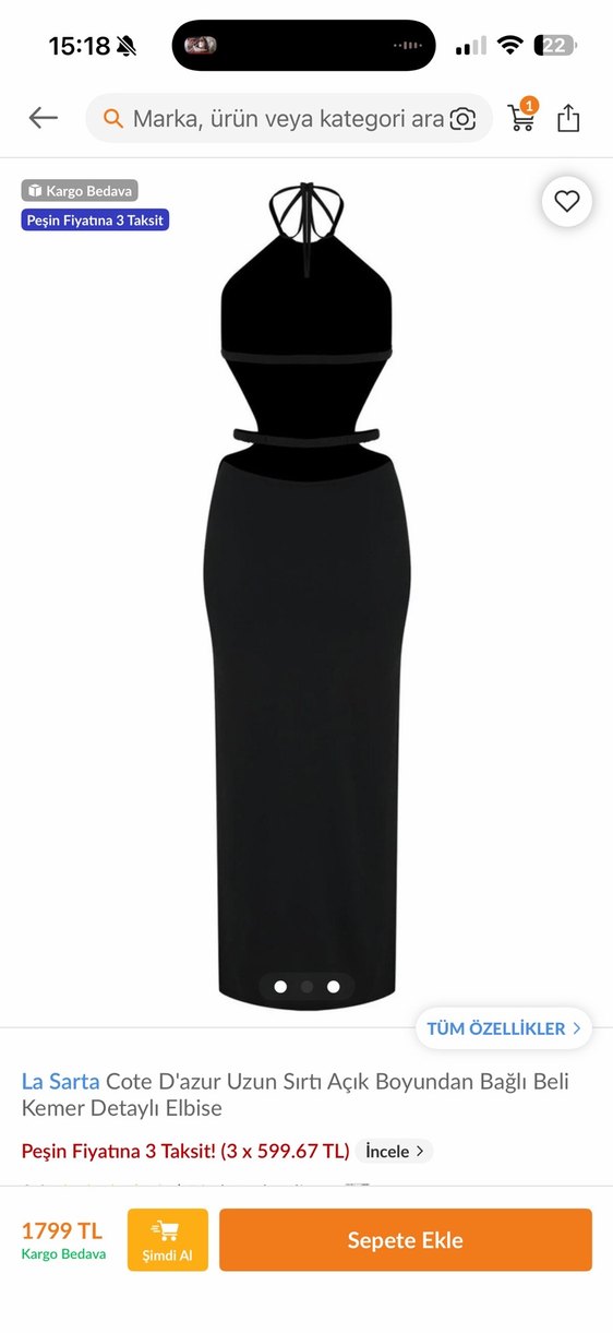 Siyah Uzun V Yaka Kemerli Kadın Elbise - Görsel 2