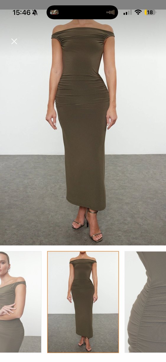 V Yaka Drapeli Uzun Haki Elbise - Görsel 2