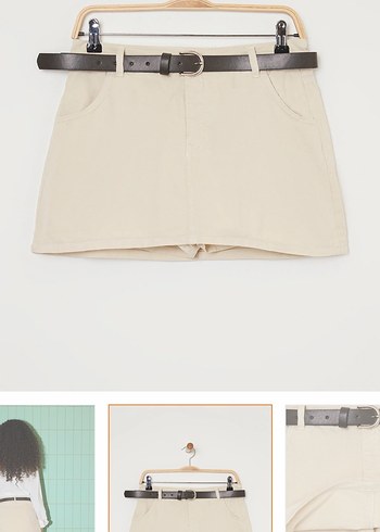 Bej Kemerli Kadın Mini Etek - Görsel 2