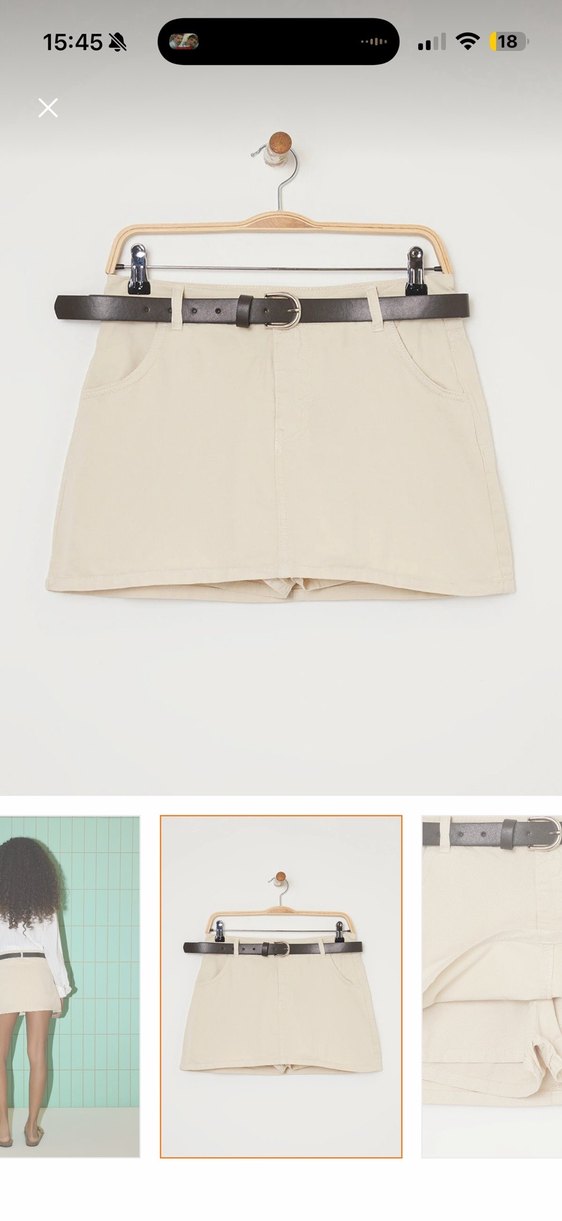 Bej Kemerli Kadın Mini Etek - Görsel 2