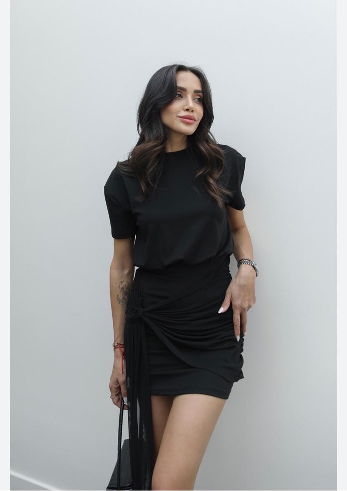 Siyah Drapeli Mini Elbise - Görsel 2