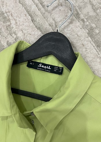 Düğmeli, Uzun Kollu Yeşil Kadın Gömlek - Görsel 2