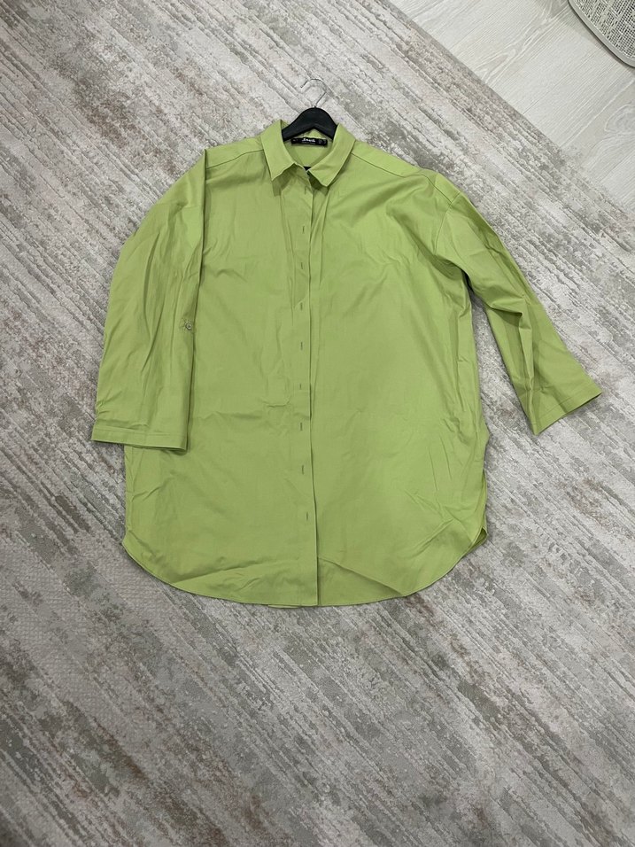 Düğmeli, Uzun Kollu Yeşil Kadın Gömlek - Görsel 3