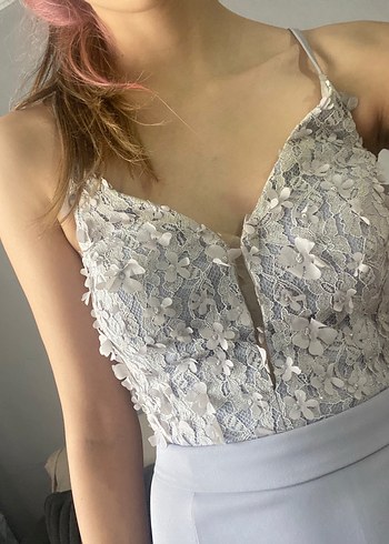 Sırt Detaylı Gri Uzun Abiye Elbise - Görsel 5