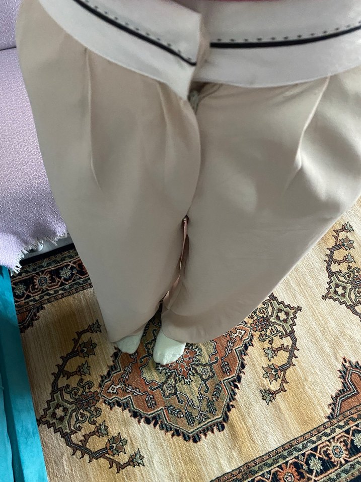 Bej Düğmeli Kadın Kumaş Pantolon - Görsel 3