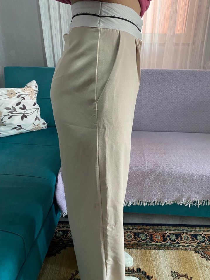 Bej Düğmeli Kadın Kumaş Pantolon - Görsel 2