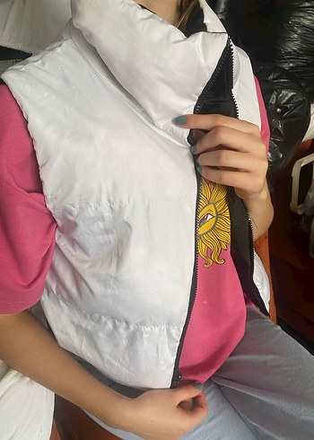 Fermuarlı Siyah Çift Renkli Kadın Yelek - Görsel 4