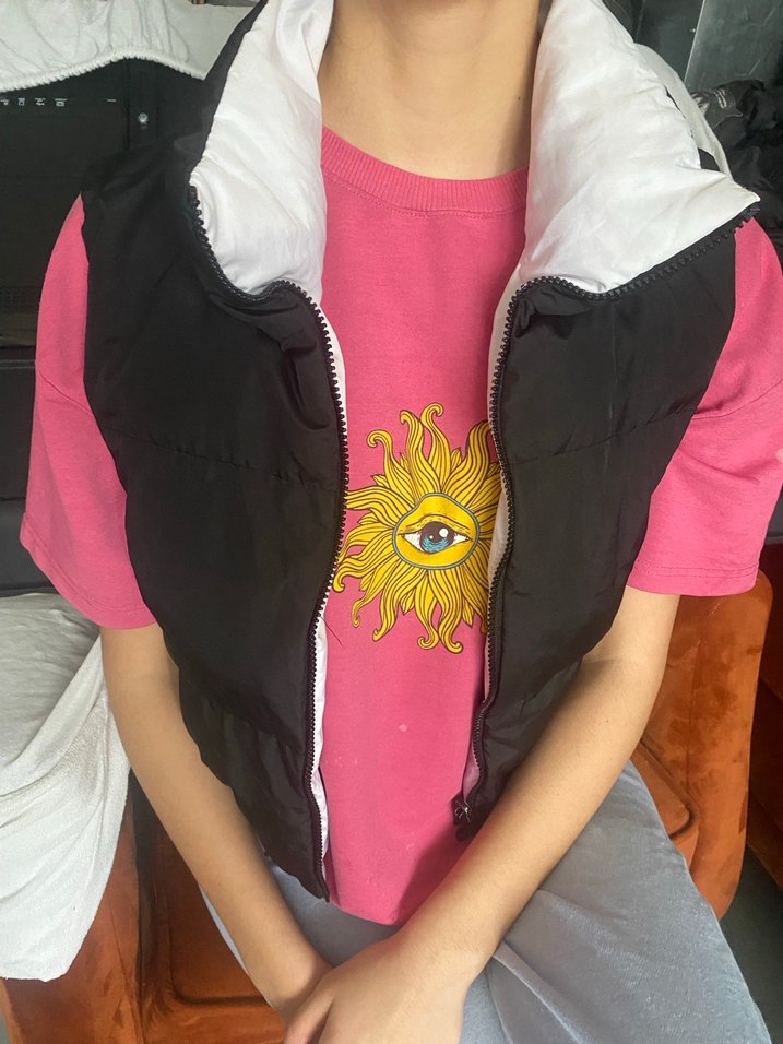 Fermuarlı Siyah Çift Renkli Kadın Yelek - Görsel 2