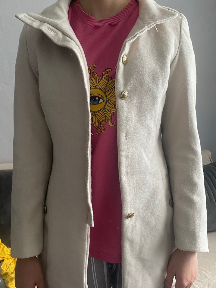 Düğmeli Beyaz Midi Kadın Kaban - Görsel 2