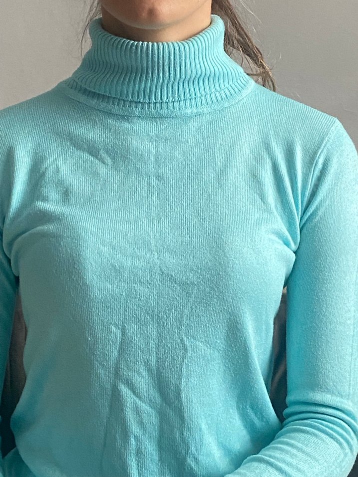 Turkuaz Kadın Boğazlı İnce Triko Kazak - Görsel 4