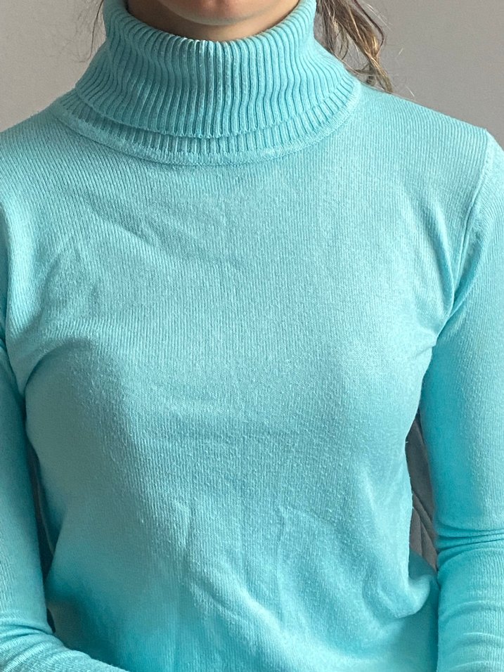 Turkuaz Kadın Boğazlı İnce Triko Kazak - Görsel 2