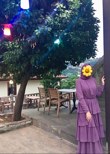 Diğer Mor Uzun Kat Katlı Elbise