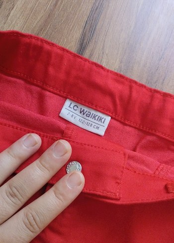 7 Yaş Beden Kız Çocuk Kırmızı Fırfırlı Dar Kesim Etek