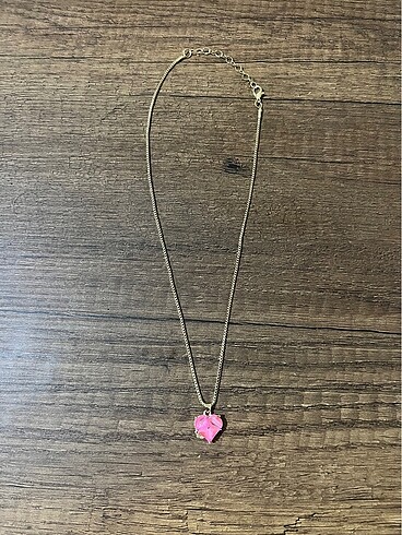 Diğer Pembe Kalp Taşlı Gold Kolye