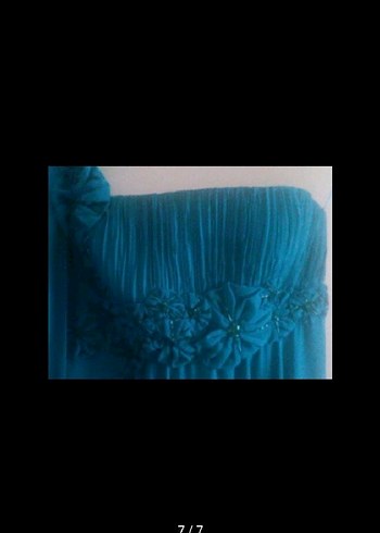 Turkuaz Uzun Kayık Yaka Drapeli Elbise - Görsel 3