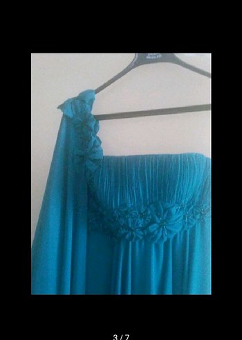 Turkuaz Uzun Kayık Yaka Drapeli Elbise - Görsel 2