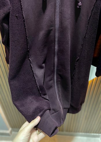 Siyah Kapüşonlu Fermuarlı Salaş Hamile Mont - Görsel 2