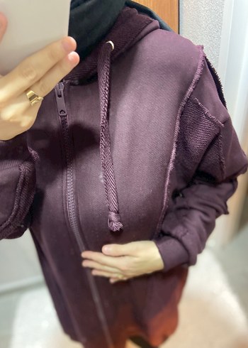 Siyah Kapüşonlu Fermuarlı Salaş Hamile Mont - Görsel 8