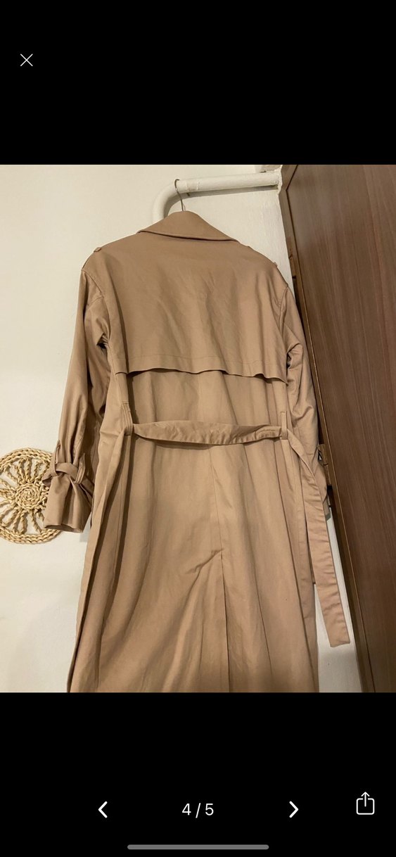 Bej Kadın Uzun Düğmeli Trençkot - Görsel 3