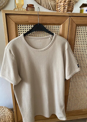 Bej Erkek Oversize Basic Tişört