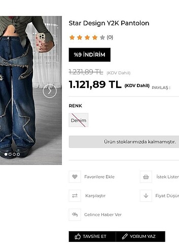 Diğer Carpe star design y2k kot pantolon