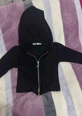 Fermuarlı Siyah Kapüşonlu Kadın Sweatshirt crop