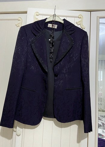 Mor Yılan Desenli Düğmeli Kadın Blazer