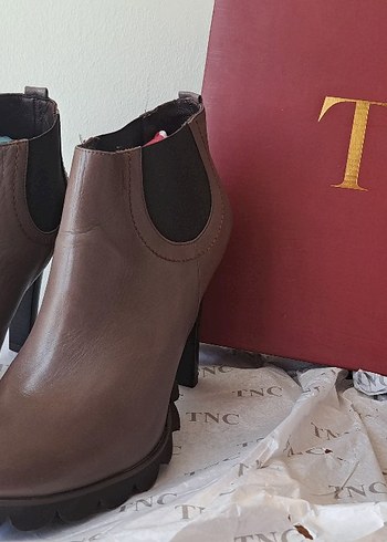 Kemal Tanca Kahverengi Deri Platform Topuklu Kadın Bot