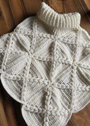 Kız Çocuk Beyaz Bohem Örgü Panço - Görsel 2