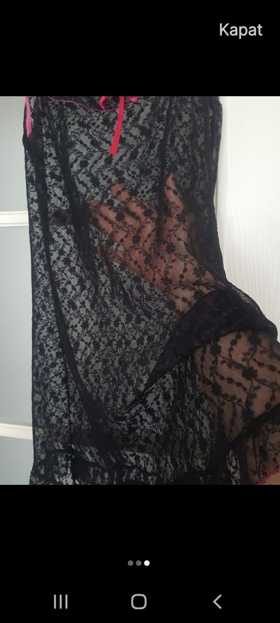 Dantel Detaylı Siyah renk  gecelik - Görsel 2