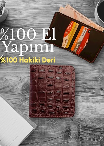 Bordo  Timsah Hakiki Deri Erkek Cüzdan - Görsel 7