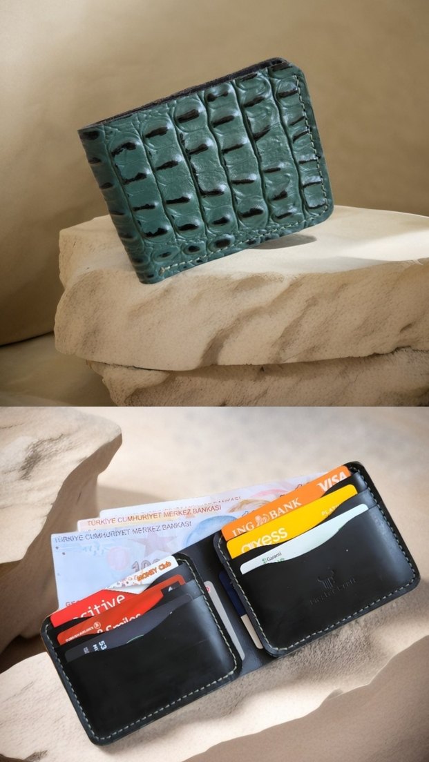 Hakiki Deri Timsah Derisi Desenli Erkek Cüzdan El Yapımı - Görsel 5