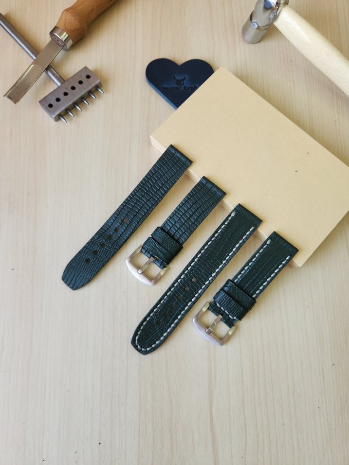 El Yapımı Hakiki Deri Saat Kordonu 22mm - Görsel 2