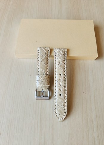 Hakiki Deri Saat Kordonu Krem Bej Rengi El Yapımı Saat Kordonu - Görsel 3