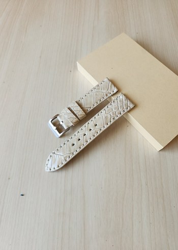 Hakiki Deri Saat Kordonu Krem Bej Rengi El Yapımı Saat Kordonu - Görsel 2