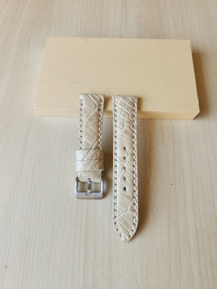 Hakiki Deri Saat Kordonu Krem Bej Rengi El Yapımı Saat Kordonu - Görsel 3