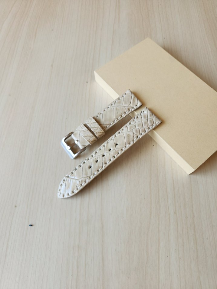 Hakiki Deri Saat Kordonu Krem Bej Rengi El Yapımı Saat Kordonu - Görsel 2