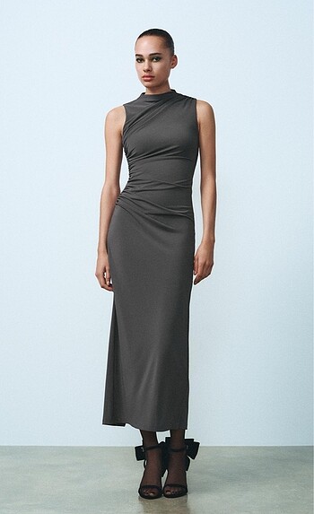 Zara drape detaylı midi elbise