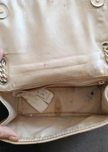 Stradivarius Zincir Detaylı ekru Deri Kadın Çanta
