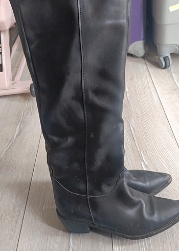 37 Beden Siyah Deri Stiletto Çizme içi pelüş