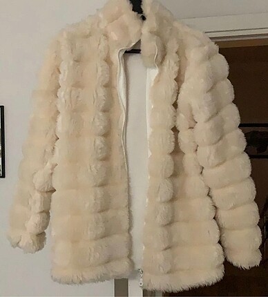 Pudra peluş suni kürk ceket