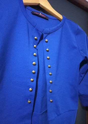 Düğmeli Fakir Kollu Mavi Bolero - Görsel 2